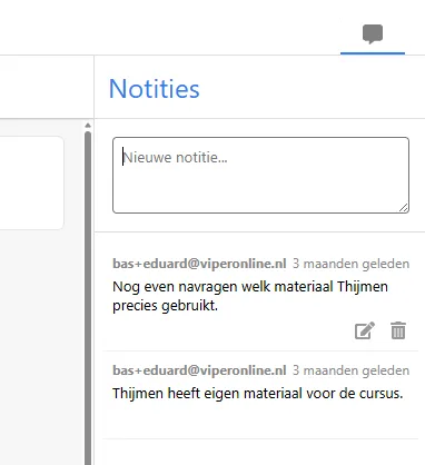 Notities en acties vastleggen in Viper CRM