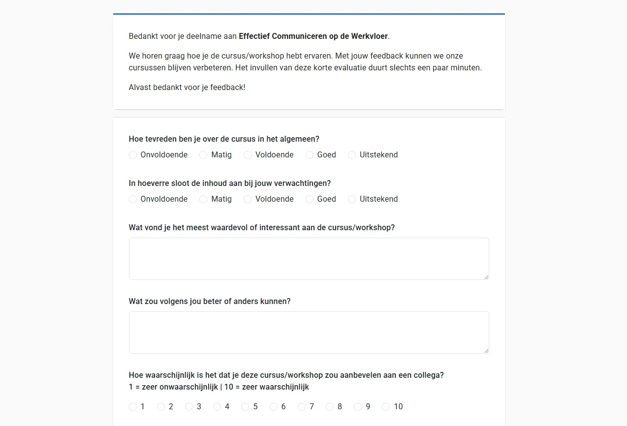 Online formulier voor een cursusevaluatie