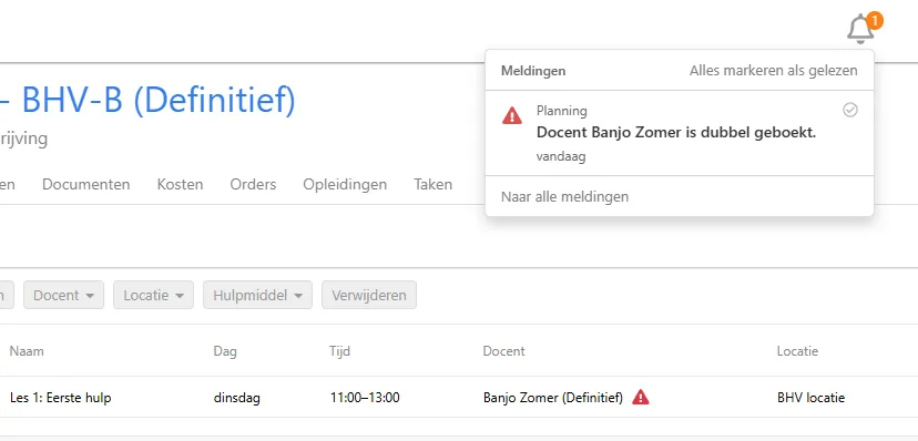 Melding dat een docent dubbel geboekt is